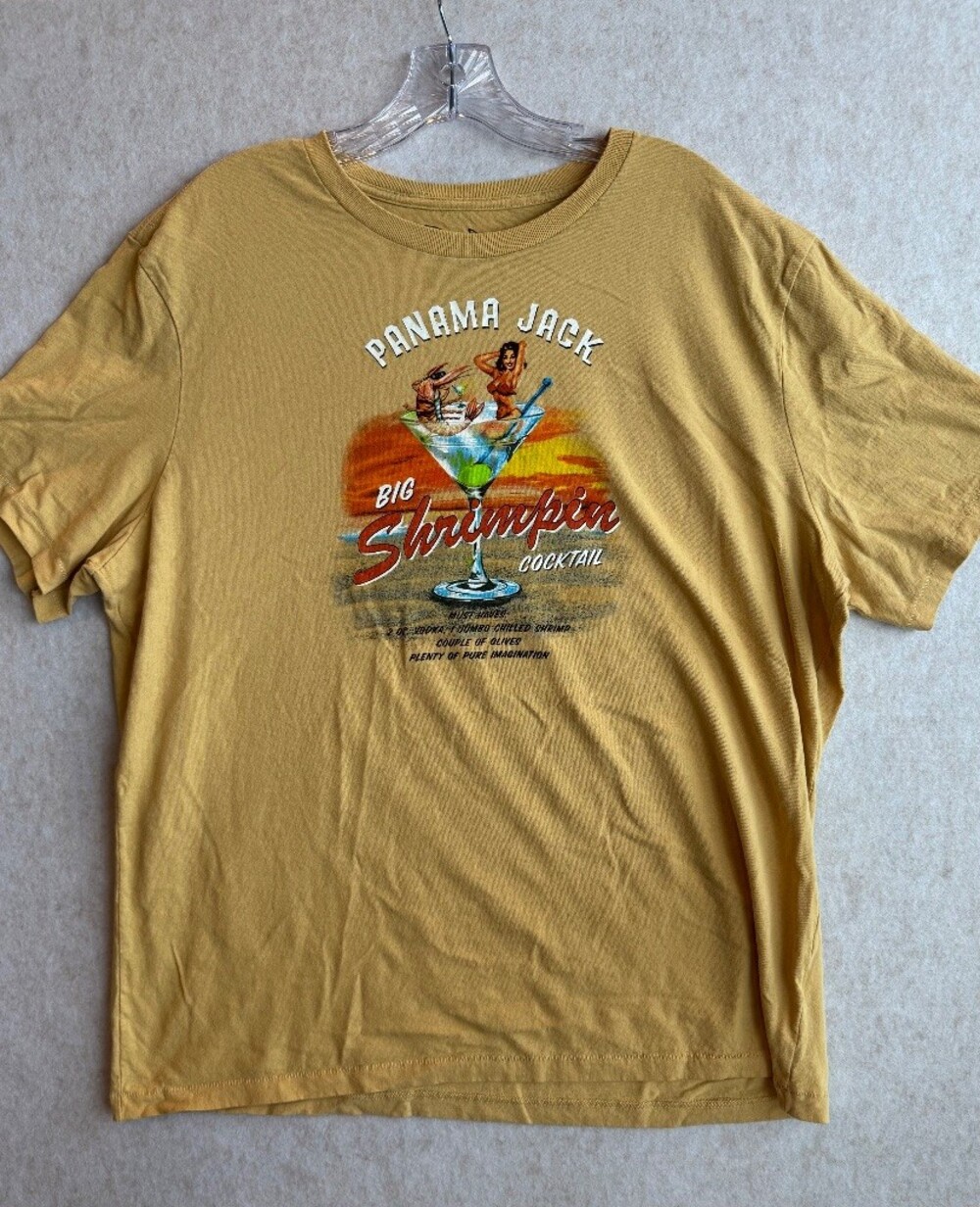 Panama Jack Big Shrimpin Cocktail Graphic T Shirt Men XL Beach Tropical Shrimp